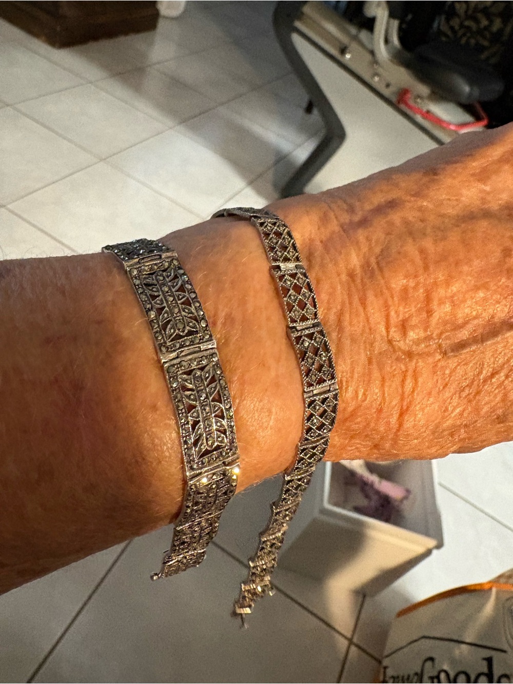 2 Sterling Marquisette  Filigree Panel Bracelet — Intricate Link Design